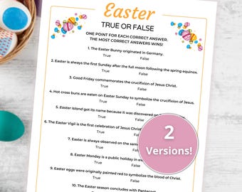 Juego de Verdadero o Falso de Pascua, Juego Cristiano de Pascua para la Iglesia, Trivia de Pascua Imprimible, Escuela Dominical, Fiesta Familiar, Juego de Resurrección