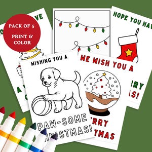 Kerstkleurkaarten, downloadbare doe-het-zelfknutsels, zelfgemaakte kaarten, kleurplaten voor kinderen, kleurplaat, kerstkleuractiviteit