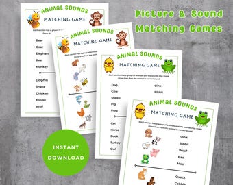 Animal Matching Games Bundle - Both Picture Matching & Sound Matching - Preschool Activity, Homeschool Worksheet, Toddler Learning
