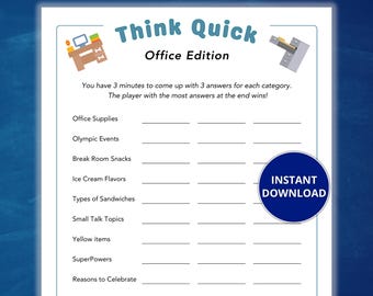 Think Quick Office Game – Printable Team Building Game for Staff Meeting or Office Party - Ice Breaker Game for new Employee, Staff Games