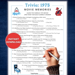 1975 Movie Trivia Game, 50th Birthday Game, 50 Year Reunion, 1970s Trivia, Back in 1975, Class of 1975, 50th Anniversary Game, Born in 1975