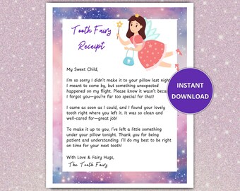 Tooth Fairy Letter, Tooth Fairy Receipt, Apology Letter, Tooth Fairy Note, Tooth Letter, From the Tooth Fairy, Lost Tooth Note