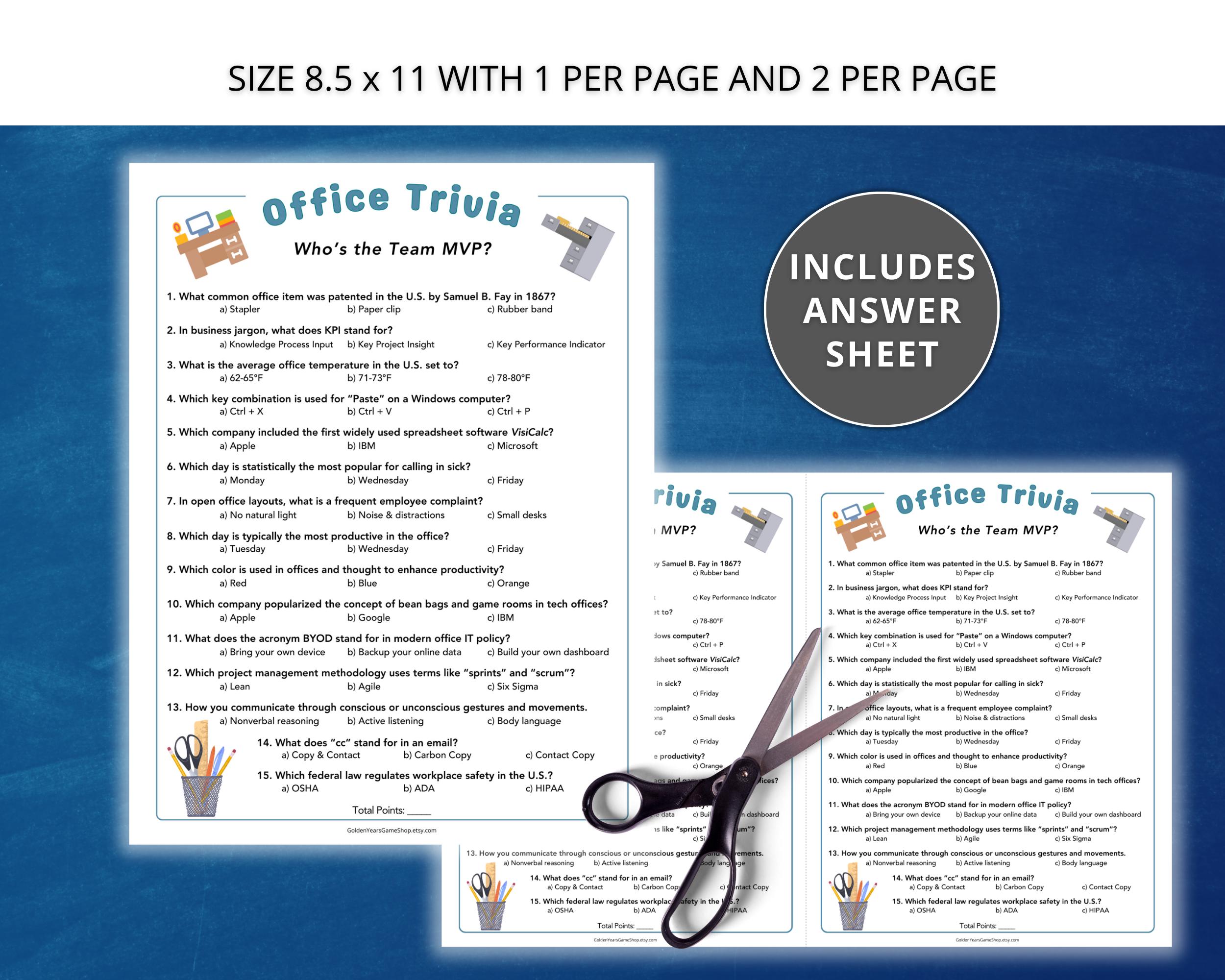 Random Employee Trivia Office Trivia Game – Printable Team Building Game for Staff Meetings ...