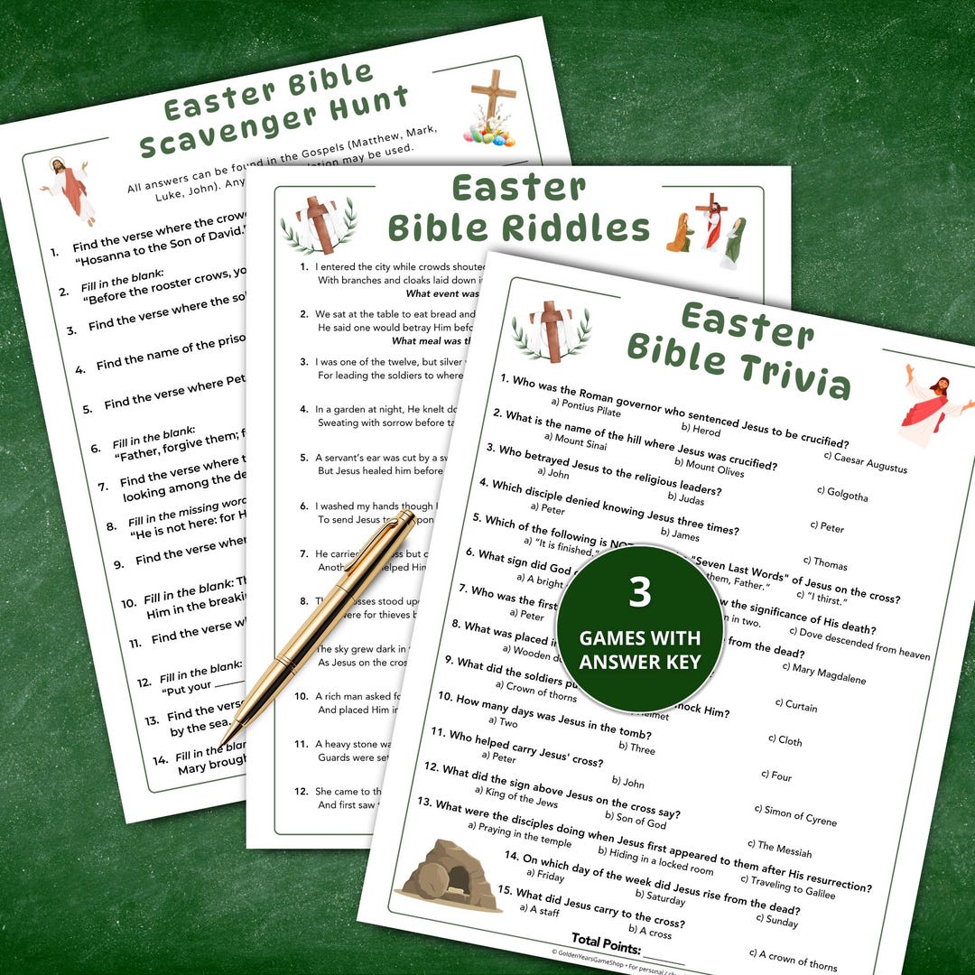Church Easter Riddle Easter Bible Games Bundle, Bible Trivia, Easter Riddles, Scavenger Hunt ...