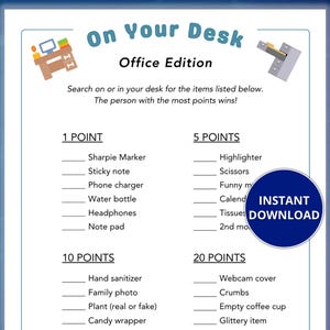 On Your Desk Office Game – Printable Team Building Game for Staff Meeting or Office Party - Ice Breaker Game for new Employee