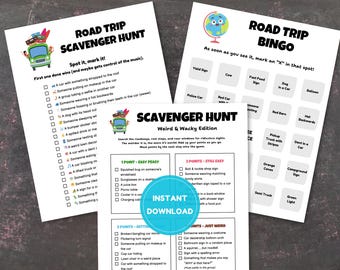 Road Trip Games for Teens - Classic Scavenger Hunt, Scavenger Hunt for Points, Car Bingo - Car Trip Games, Travel Games, Car Ride Games