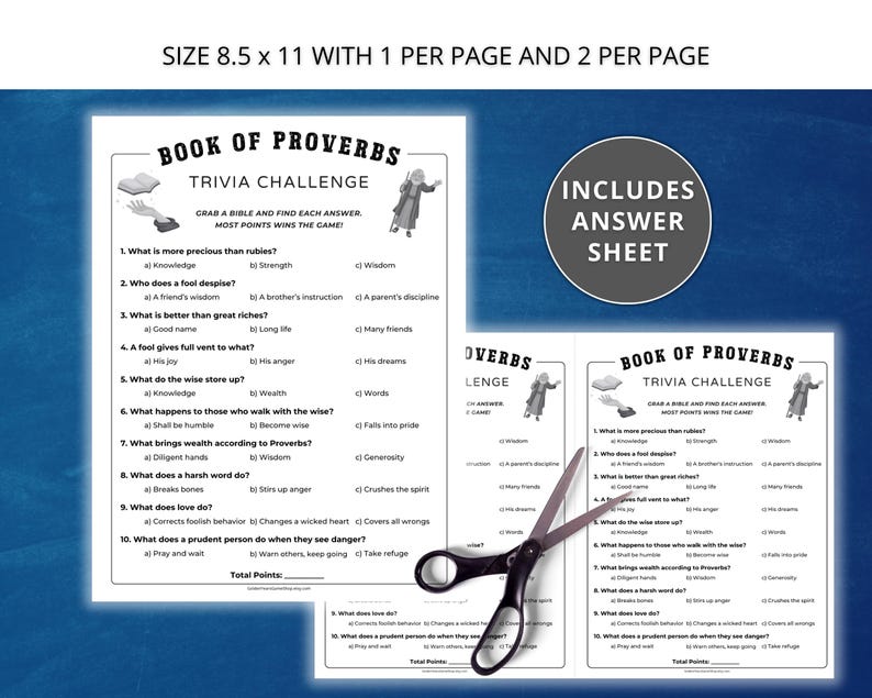 Proverbs Games Book of Proverbs Bible Trivia Game – Printable Bible Study Games, Bible ...