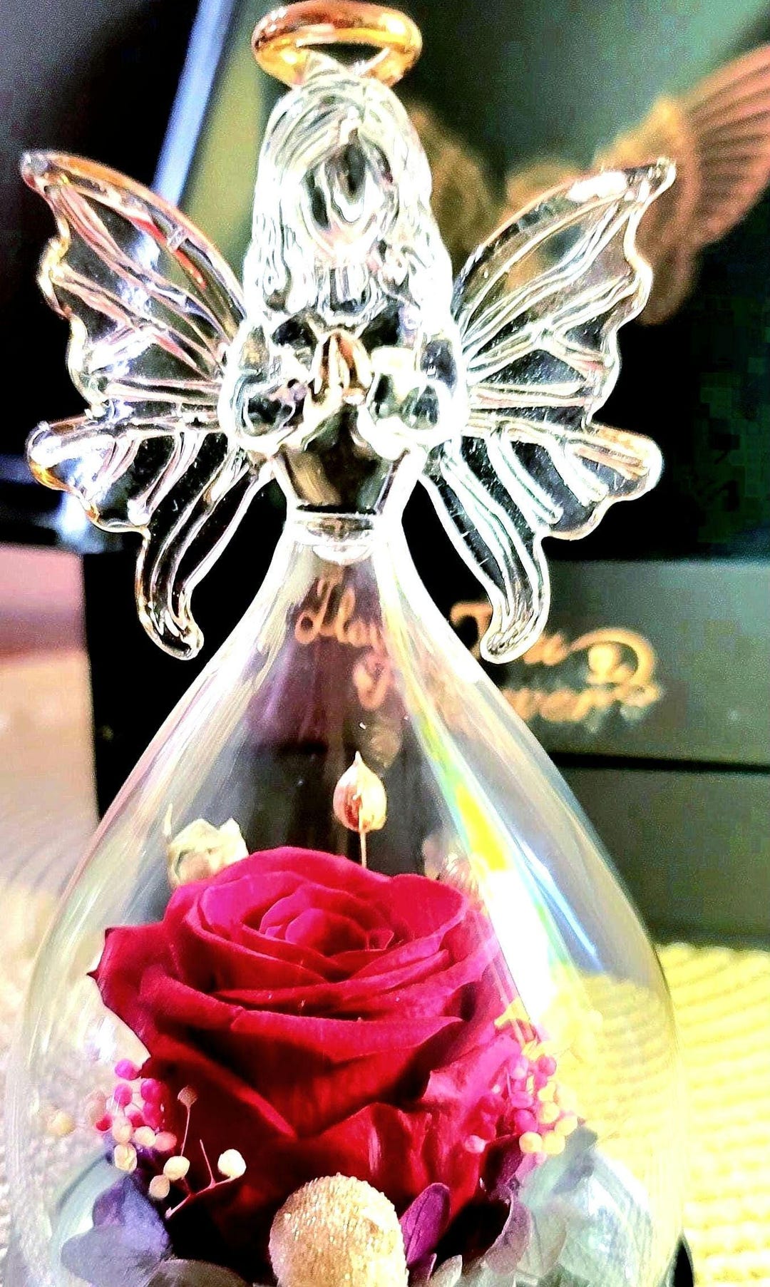 Vintage Glass Angel Figurine - Preserved Red Rose, Love Keepsake - Etsy
