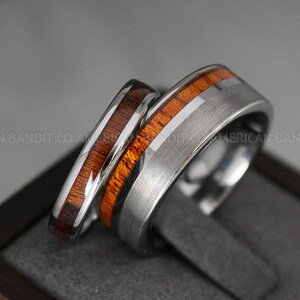 Wood Rings, Wood Wedding Bands, Wood Wedding Rings, 2 Piece Couple Set Tungsten Bands with Wood Inlay, Couple Rings, Matching Wood Rings