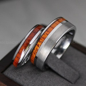 Wood Rings, Wood Wedding Bands, Wood Wedding Rings, 2 Piece Couple Set Tungsten Bands with Wood Inlay, Couple Rings, Matching Wood Rings