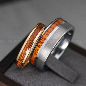 Wood Rings, Wood Wedding Bands, Wood Wedding Rings, 2 Piece Couple Set Tungsten Bands with Wood Inlay, Couple Rings, Matching Wood Rings