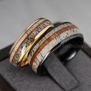 Anello di corna di cervo, Fede nuziale di corna, Anello di caccia al cervo, Anello di caccia al cervo, Anello di nozze di corna di cervo, Fede nuziale nera, Il suo anello di nozze