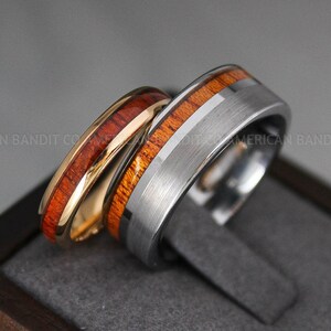 Wood Rings, Wood Wedding Bands, Wood Wedding Rings, 2 Piece Couple Set Tungsten Bands with Wood Inlay, Couple Rings, Matching Wood Rings