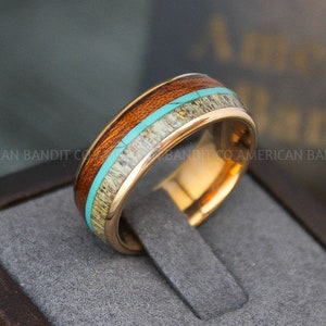 Anello corno di cervo, fede nuziale corno di cervo, anello da caccia al cervo, anello da caccia al cervo Anello nuziale corno di cervo Fede nuziale oro rosa La sua fede nuziale