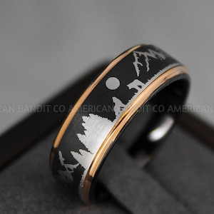 Forest Ring, Mountain Range Ring, Boreal Forest Ring, 8mm Black Tungsten Ring Fir Trees Ring, Outdoors Landscape Ring, Tungsten Wedding Ring