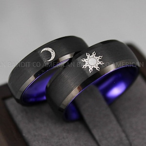 Anillos de sol y luna, anillos de boda de sol y luna, alianzas de boda de sol y luna, joyas de sol y luna, anillos de pareja, anillos de pareja a juego