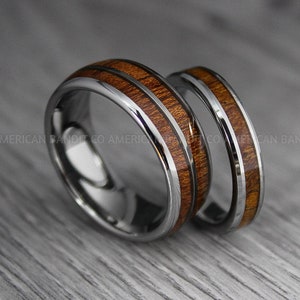Wood Rings, Wood Wedding Bands, Wood Wedding Rings, 2 Piece Couple Set Tungsten Bands with Wood Inlay, Couple Rings, Matching Wood Rings