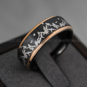 Forest Ring, Mountain Range Ring, Boreal Forest Ring, 8mm Black Tungsten Ring Fir Trees Ring, Outdoors Landscape Ring, Tungsten Wedding Ring
