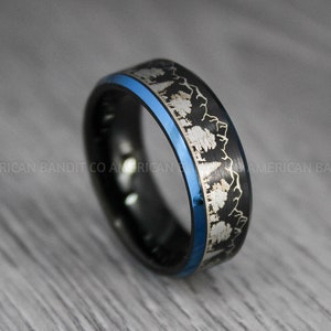 Forest Ring, Mountain Range Ring, Boreal Forest Ring, 8mm Black Tungsten Ring Fir Trees Ring, Outdoors Landscape Ring, Tungsten Wedding Ring