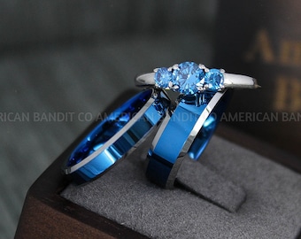 Couple Rings, Matching Rings, Blue Rings, Blue Wedding Rings, Blue Wedding Bands, His and Her Rings, Couple Wedding Bands, Matching Rings