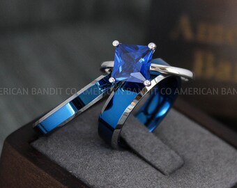 Couple Rings, Matching Rings, Blue Rings, Blue Wedding Rings, Blue Wedding Bands, His and Her Rings, Couple Wedding Bands, Matching Rings