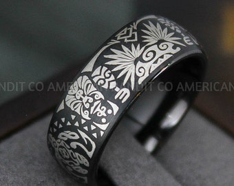 ハワイアン トライバル リング、ポリネシアの結婚指輪、ティキ キング