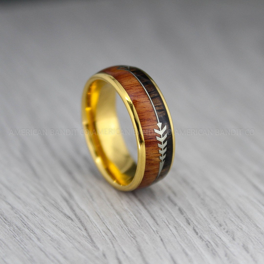 Wood Ring, Wood Wedding Band, Wood Wedding Ring, Gold Tungsten Band ...