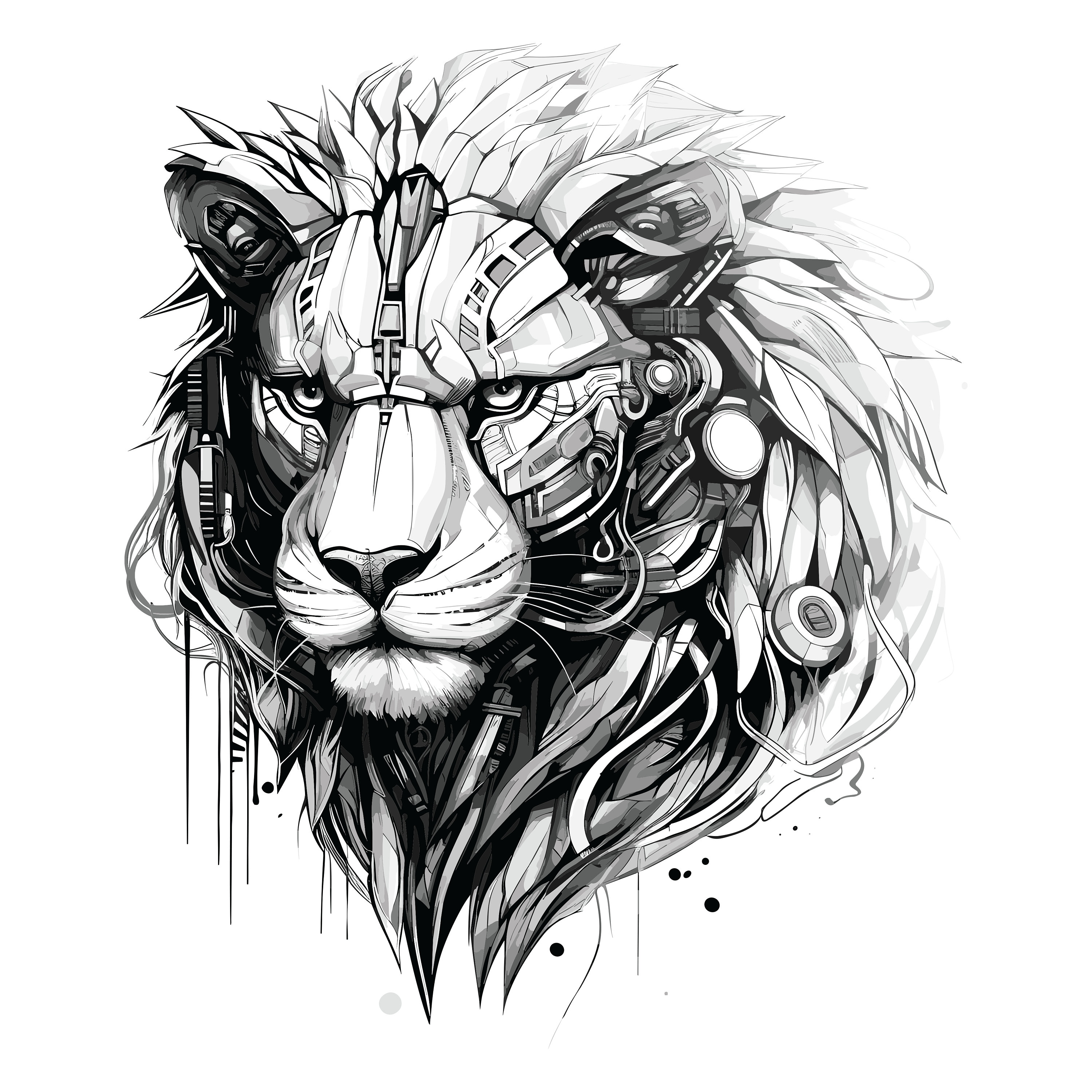 Black and White Robot Lion 003 Tattoo - Etsy