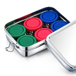 Stainless Steel Snack Box: Compact reusable lunchbox with 6 individual snack containers keeps babies, toddlers, kids engaged. Travel & more!