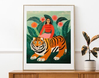 Impression giclée d'une femme mexicaine avec un tigre