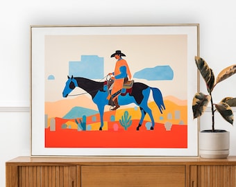Giclee Print of a Cowboy Riding a Horse in the Mexican Desert