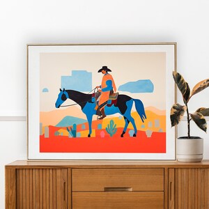 Giclee Print of a Cowboy Riding a Horse in the Mexican Desert