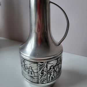 Norsk Tinn Pewter Vase Astri Holthe Norway Mid Century Vintage Tinn Norway Pewter Viking Ship & Stave Church Design, Scandinavian Decor