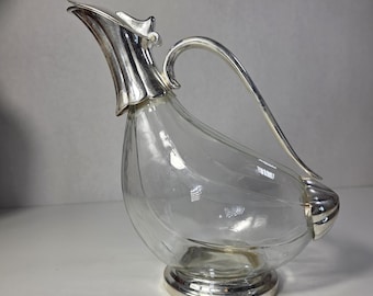 Decanter vintage a forma di anatra placcato in argento – Caraffa da vino in vetro italiano – Accessori da bar di metà secolo
