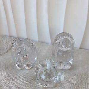 Vintage Swedish Glass Troll Figurines – Peter Johansson Bergdala Art Glass Set of 3 – Scandinavian Clear Troll Paperweights 1970s