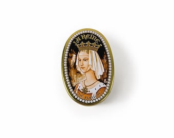 Caja ovalada de bombones franceses antiguos La Reine de Flavigny Anise Tin, artículo de colección.