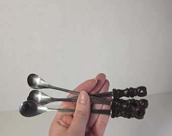 Cucharas de postre vintage con mango de madera y juego de cucharillas de té de acero inoxidable escandinavo de 18 cm.