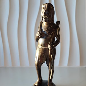Vintage African Maasai Warrior Sculpture – Hand Carved Black Teakwood Tribal Art Statue – Man with Walking Stick Home Decor