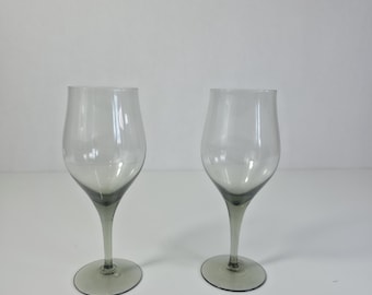 Vintage Orrefors Wine Glasses Set of 2 Smoky Grey Scandinavian Glass