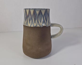 Tazza in ceramica vintage, boccale da birra in ceramica fatto a mano, tazza rustica scandinava, smalto marrone e blu