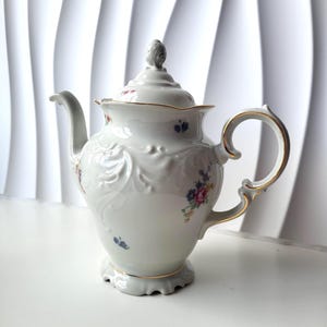 Vintage KPM Chodzież Porzellan-Teekanne - Florale Goldverzierung - Made in Poland - Elegante Keramik-Teekanne aus den 50er Jahren