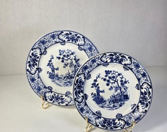 Set di piatti vintage Rörstrand Shanghai in maiolica blu e bianca, stile chinoiserie svedese.