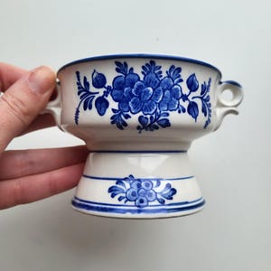Açucareiro vintage pintado à mão, pote de cerâmica azul com flores pintadas à mão, açucareiro sem tampa, pote de cerâmica