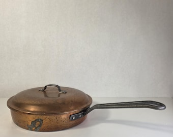 Vintage Copper Pan With Lid French SFAM 24 cm Tin Lined Kitchen Decor Rustic