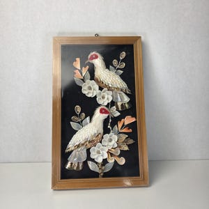 Väggkonst med snäckskal och fågel, 3D-snäckmosaik i trä, kustdekor, folklig kustdekor