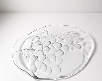 Ovale glazen schaal Kosta Boda Grape Ann Wärff Sweden Vintage getextureerde kunstglas