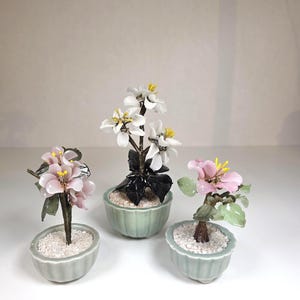 Vintage Glass Bonsai Trees Set, Jade Leaves, Desk Decor