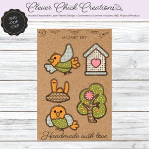 Instant digital download - Birds magnet set- Glowforge ready -laser ready svg file- Magnet svg -Glowforge -Commercial Use License