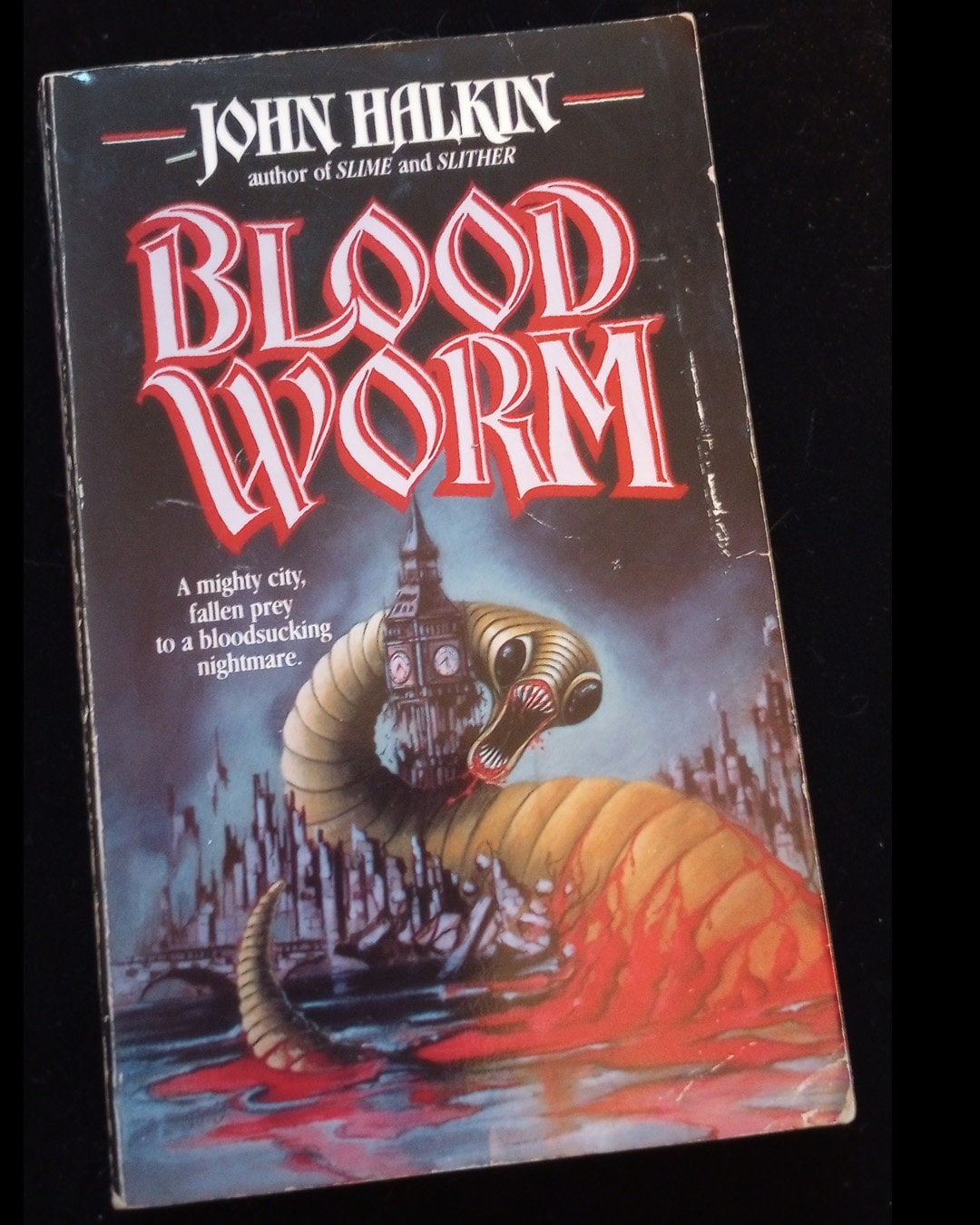 Blood Worm (1988) by John Halkin: vintage horror paperpack + paperbacks from hell