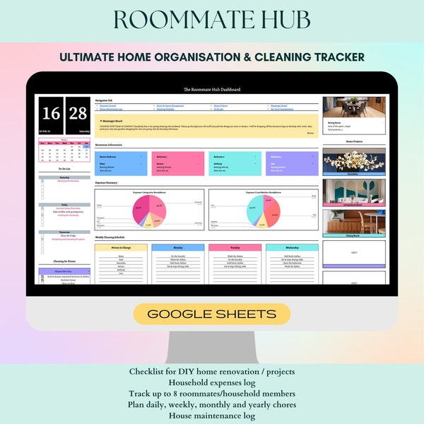 Centre de colocation, Calendrier de ménage, Liste de contrôle pour les tâches ménagères, Feuilles Google pour l'entretien de la maison, Famille, Utilitaire pour couple, Programme hebdomadaire